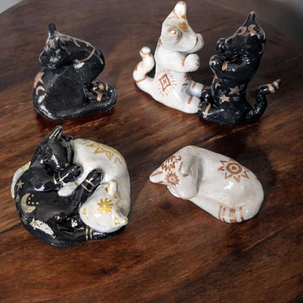 Artistic Black and White Cat Figurines